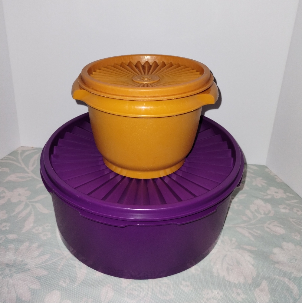 Vintage Tupperware Storage Containers In Harvest Orange And Purple Set